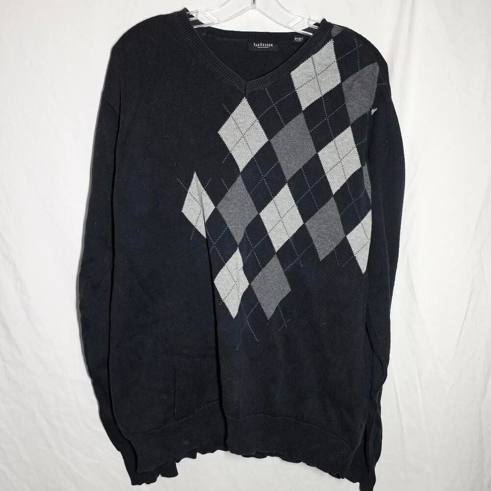 vintage y2k 90s van heusen argyle pullover sweater